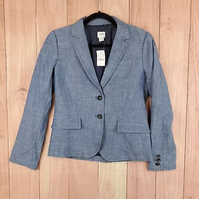 J Crew Womens Chambray Blazer Jacket Sz 4 Blue Two Button Coat NEW NWT • $59.68