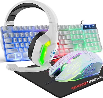 $55.89 • Buy Wired Gaming Keyboard Mouse Headset And Pad Set RGB Bcklit For PC Xbox PS4 Gamer