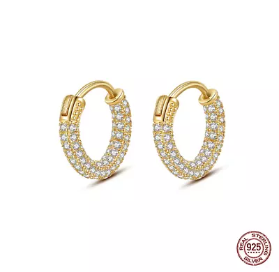 18K Gold 925 Sterling Silver Micro Pave Cz Small Hoop Huggie Earrings Gift A29 • $15.95