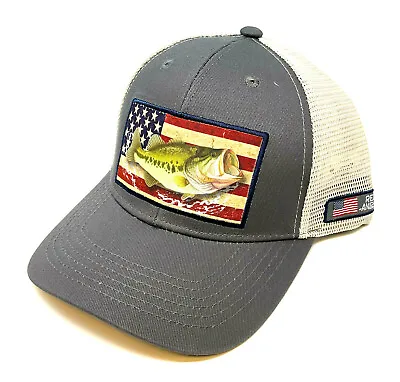 Bass Grey Usa American Flag Fishing Curved Bill Mesh Trucker Snapback Hat Cap • $11.95