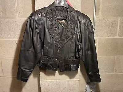 Vintage 90’s Black Leather Jacket Women’s Small  Big Shoulders G-111 Small • $50