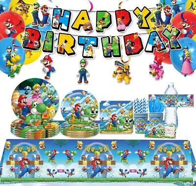 Super Mario Party Supplies Tableware Gaming Kids Children Birthday Decoration • $8.99
