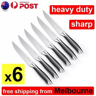 6pcs Stainless Steel Steak Knife Set Serrated Blade Knives Cutlery Solid Handle • $27.99