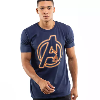 Official Marvel Mens  Avengers Logo Neon T-shirt Navy S - XXL • £10.49