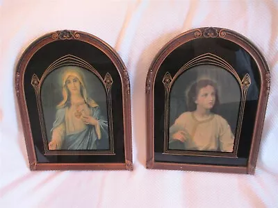 Vintage Lot Of 2 Sacred Heart Of Mary & Young Jesus Glass Framed 17 X 13 Ornate • $59.99