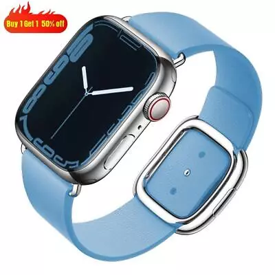 Leather Apple Watch Band Modern Buckle 45mm 44mm 42mm 40mm 38mm Strap Women Girl • $16.56