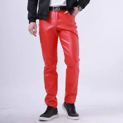 New Men's Faux Leather Straight Pants Motorcycle Resistant Casual PU Trousers • $28.40