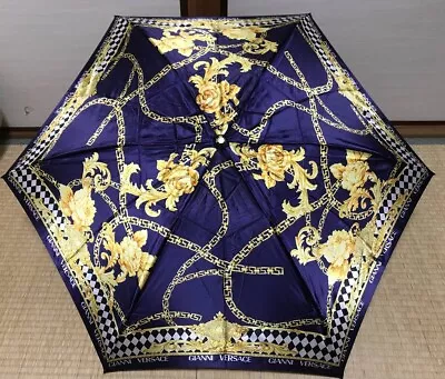 Authentic Gianni Versace Vintage Folding Umbrella Baroque Gold Navy • $200