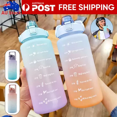 $11.96 • Buy 2L Sports Water Bottle Large Capacity Straw Time Motivational Fitness Jugs NEW