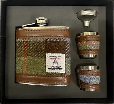 Harris Tweed Tartan  6 Oz Hip Flask Gift Set   Best Man Gift Wedding Gift • £17.99