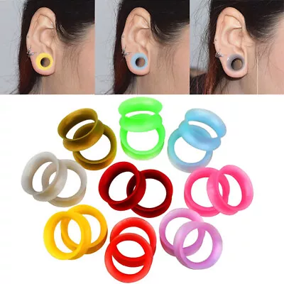 2pc Flesh Tunnel Flexible Silicone Double Flare Saddle Ear Stretcher Plug 6-25mm • £3.09