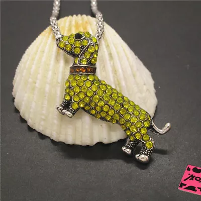 New Yellow Dachshund Dog Animal Crystal Holiday Gifts Pendant Women Necklace • $3.51