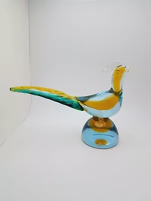 MURANO Glass Light Blue /Yellow/Green Pheasant - 9.5  Long X 6.5  Tall  • $45