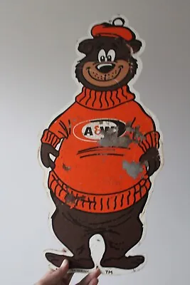 Vintage A&w Root Beer Rooty The Bear Painted Metal Sign Drive In Restaurant Hat • £288.58