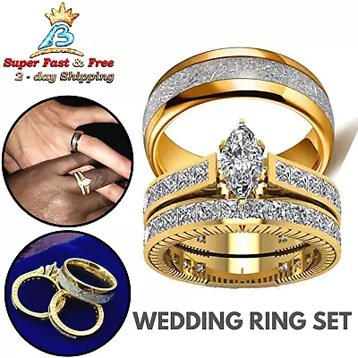 Wedding Ring Anillos Sortijas De Matrimonio Boda Oro Couples Band Gift Set Gold • $50.09