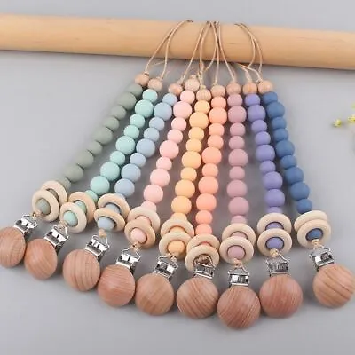 $13.99 • Buy Baby Pacifier Clips Silicone Beads Wooden Ring Pacifier Chain Infant Dummy Clip