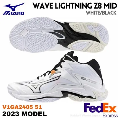 MIZUNO Volleyball Shoes WAVE LIGHTNING Z8 MID V1GA2405 51 White/Black FEDEX NEW! • $150.58