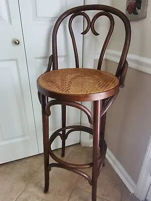 Vintage Mid Century Cane Bentwood Rattan Counter Cafe Bar Stool  • $99.99