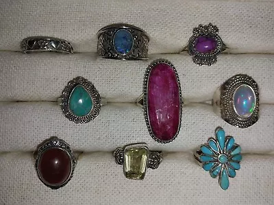 Vintage STERLING Silver 925 RING Lot 🌟 9 Rings - 50 Grams - Gemstones - Stones • $139.99