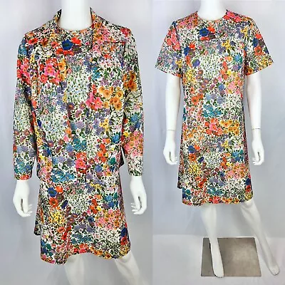 Vintage 70s Large Puritan Forever Young Floral Cottage Dress Jacket Set • $28