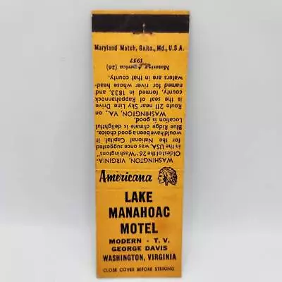 Vintage Matchbook Lake Manahoac Motel Washington Virginia • $2.47