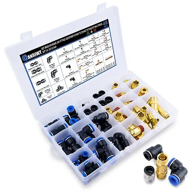 48PCS DOT Air Line Fittings Assortment 1/4 3/8 1/2 Push To Connect Fittin • $104.90