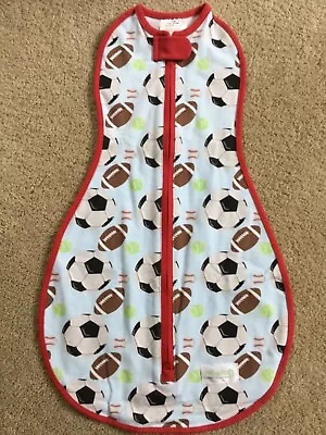 $7.99 • Buy WOOMBIE Original Swaddle 0-3m 5-13lbs Baby Blue Sporty Pub Football Soccer