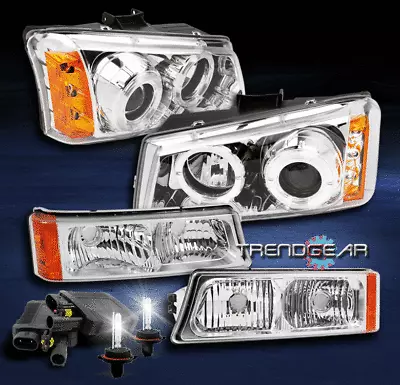 2003-2006 Chevy Silverado Halo Led Clear Projector Headlight+amber Bumper+8k Hid • $223.95