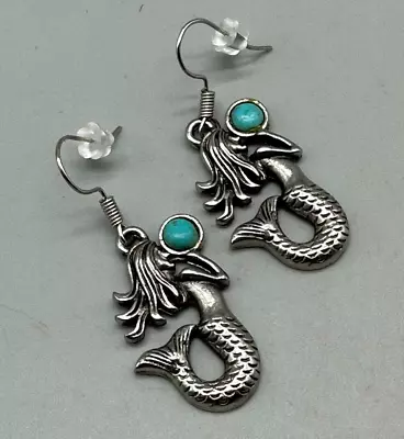 Mermaid Earrings Silver Tone Pierced Dangle Boho Costume Jewelry 1.5  • $16.99