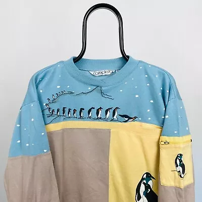 90s Penguin Sweatshirt Vintage Jumper Top - Yellow - Mens Small • $2.90