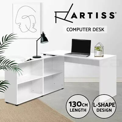 130cm Office Computer Desk Corner L-shape Study Table 4-cube Bookcase Desk White • $198.95