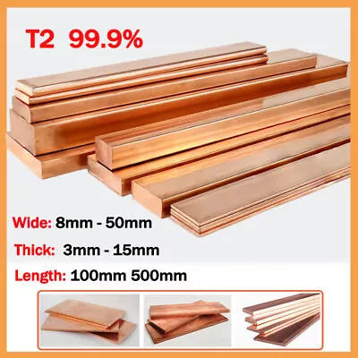 Pure Copper Flat Bar Strip Cu Metal Copper Sheets Plate 8-50mm Wide 3-15mm Thick • $90.35