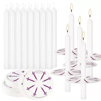 100 Pcs White Unscented Taper Candle With Drip Protectors Church Candles Vigi... • $21.21