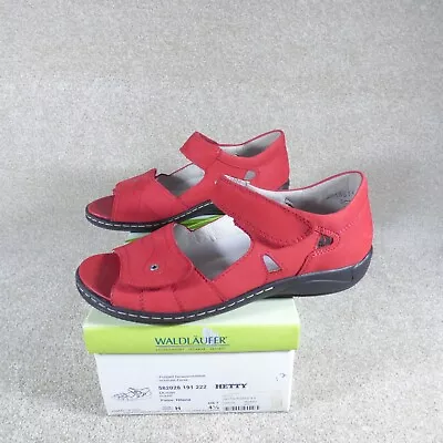 Waldlaufer Hilena Red Suede Comfort Sandal Hook & Loop Ladies UK 4.5H NEW IN BOX • £30