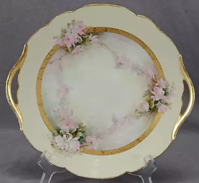 T&V Limoges Hand Painted Signed Sherratts Pink Rose Yellow & Gold Cake Plate • £120.64