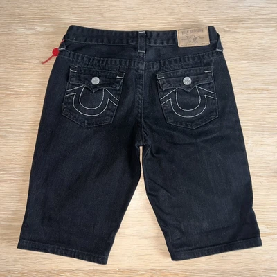 £19 • Buy TRUE RELIGION Women Jean Shorts Size 16 W28 Black Denim Shorts