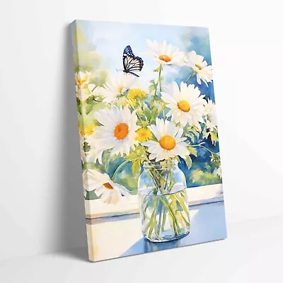 Daisy Flowers In Glass Vase Stretched Canvas Or Poster Print More Sizes • £12.99