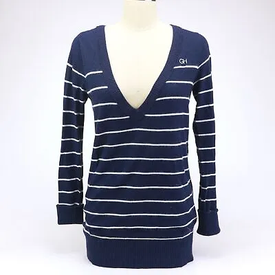$24.99 • Buy Gilly Hicks Hollister Stripe V Neck Sweater Top In Blue M