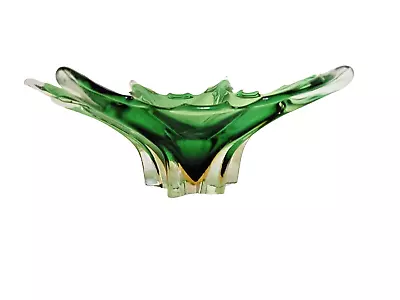 MCM 1.4 Kg Murano Sommerso Amber & Green Glass 6  Finger  Star Bowl/Centerpiece • £40