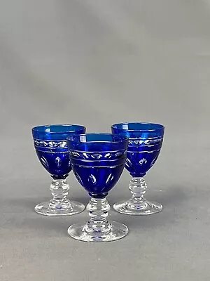 $124.99 • Buy 3 Val St Lambert Crystal KENT YORK COBALT 2 3/4” Cordial Glasses: MINT