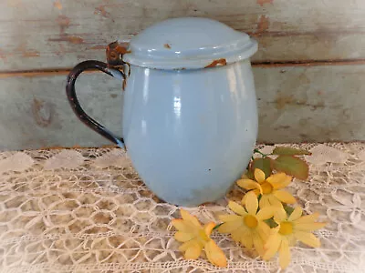 Vintage Blue Enamelware Coffee Pot Kettle Farmhouse Kitchen Decor • $25