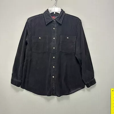 Vtg 90s Corduroy Shirt Womens Medium Black Long Sleeve Pockets Grunge • $23.76