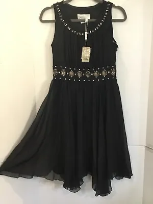 NWT Vera Cristina Black Dress 4 Grecian Ruched 100% Silk Sleeveless Knee Length • $34