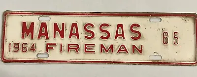 1964 Manassas Virginia Va Fire Department License Plate Town Tag Topper Badge 65 • $384.07