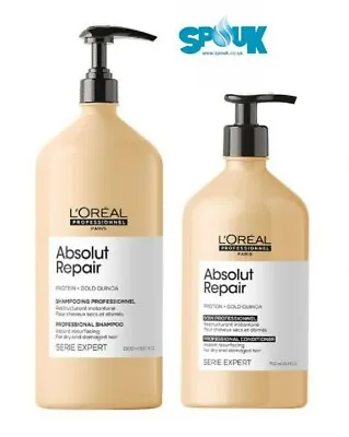 £51.99 • Buy L'OREAL Absolut Repair Gold Quinoa Shampoo 1500ml, Conditioner 750ml + Pumps