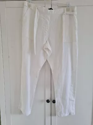 M & S White Linen Trousers Size 14 Short • £1.99