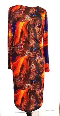 QUEENSPARK Womens Black/Orange/Orange Stretch Knit Dress Size 8 • $24.95