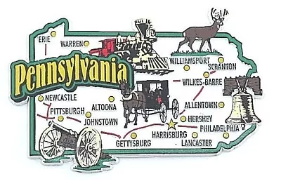 Pennsylvania State Map And Landmarks Collage Fridge Collectible Souvenir Magnet • $8.45