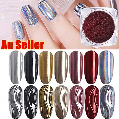 $4.95 • Buy Nail Mirror Glitter Effect Powder Dust High Pigment Nail Art Decor Chrome Polish