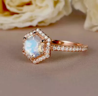 Moonstone Rose Gold Halo Ring S925 • $64.99